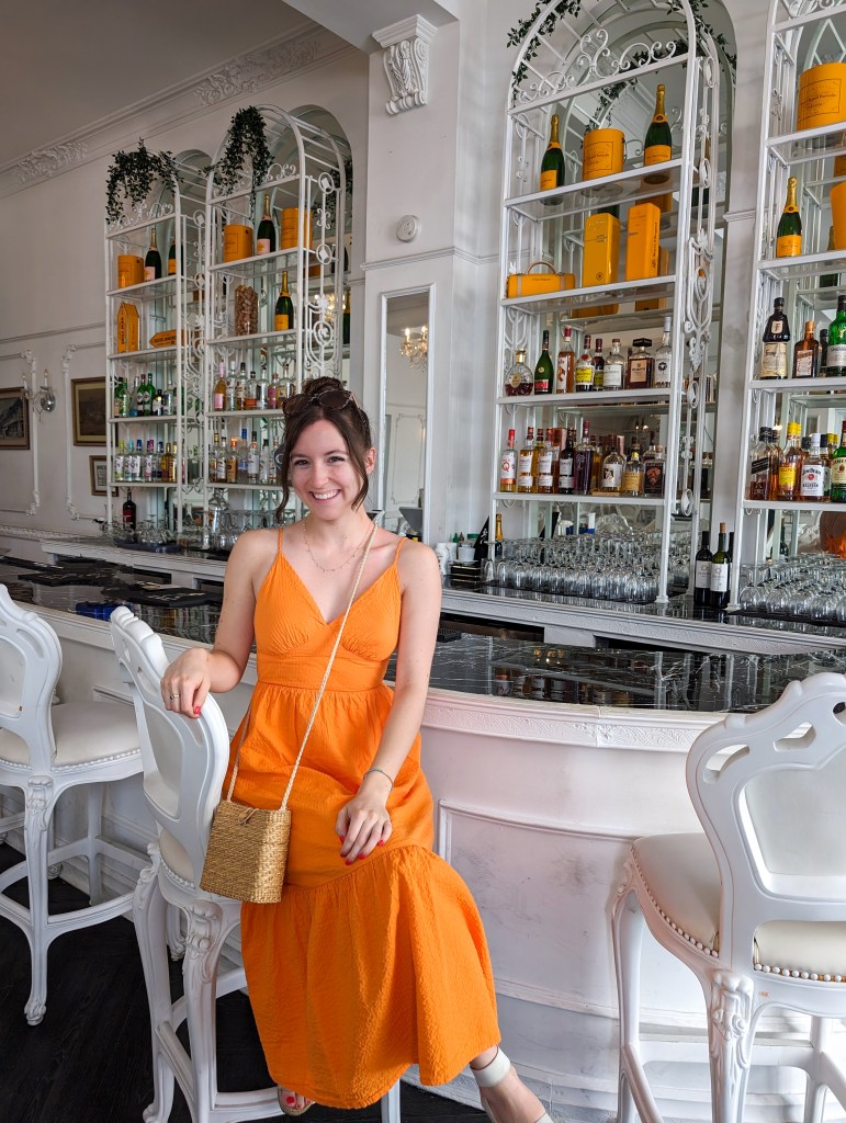 spring-break-puerto-rico-tropical-vacation-orange-maxi-dress-marshalls-shop-lc-purse