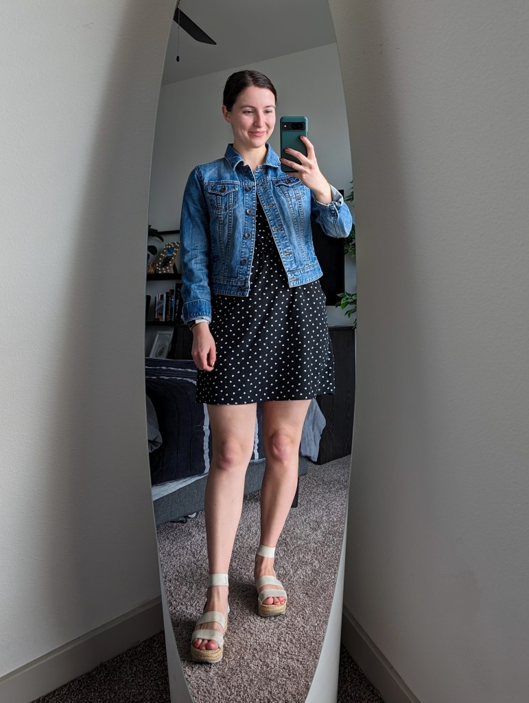 polka-dot-dress-denim-jacket-white-espadrilles-dsw-jcpenney