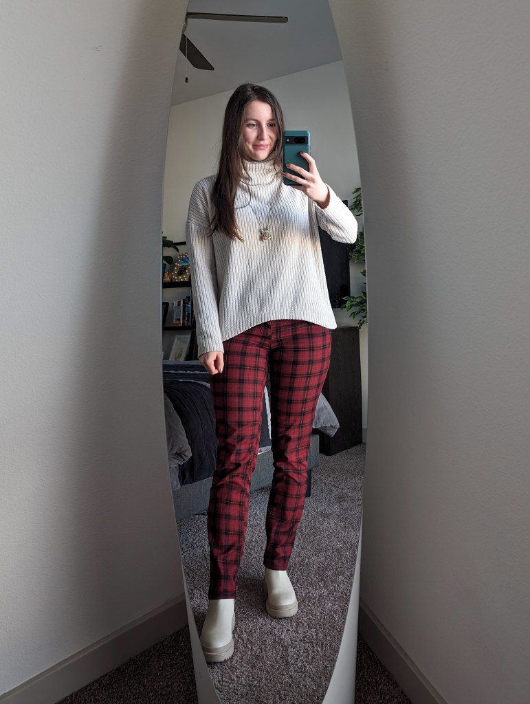 beige-turtleneck-sweater-plaid-pants-portland-leather-boots