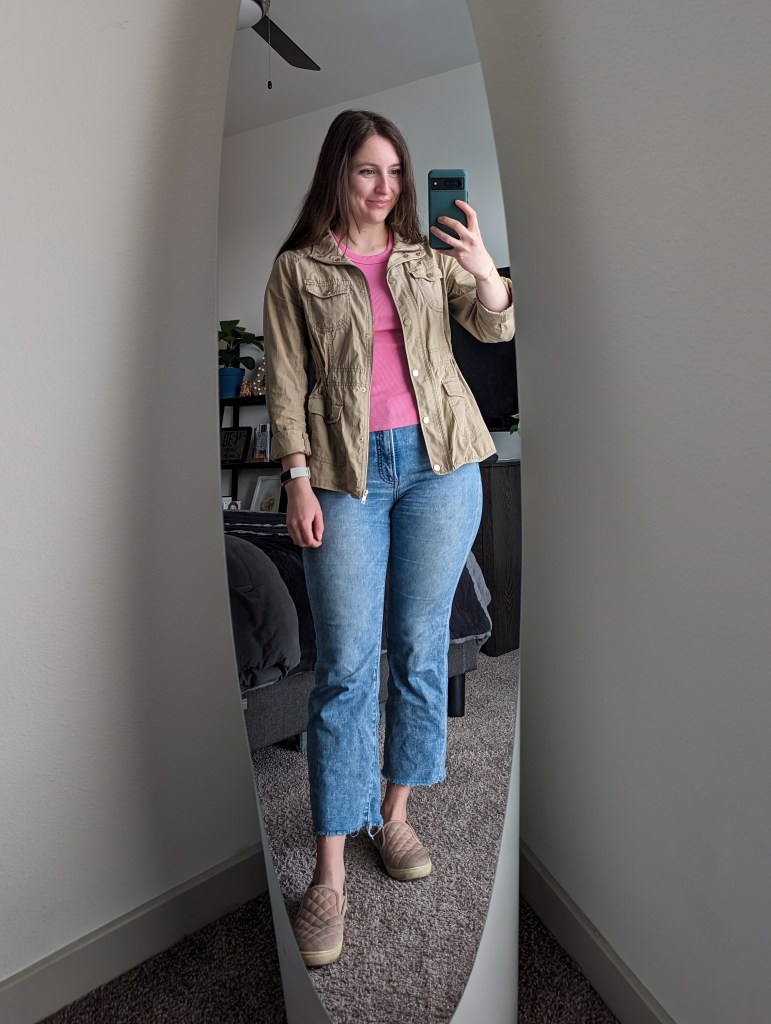 pink-ribbed-baby-tee-beige-anorak-jacket-cropped-flared-jeans-blush-sneakers