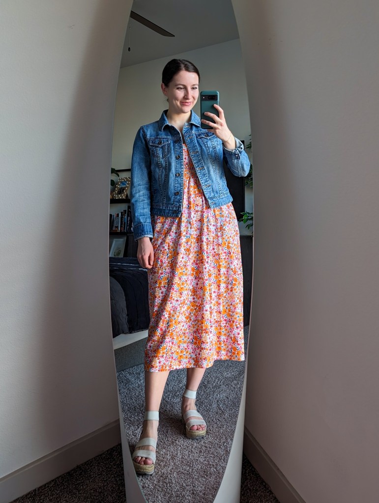 denim-jacket-floral-dress-spring-outfit-old-navy-white-espadrille-sandals