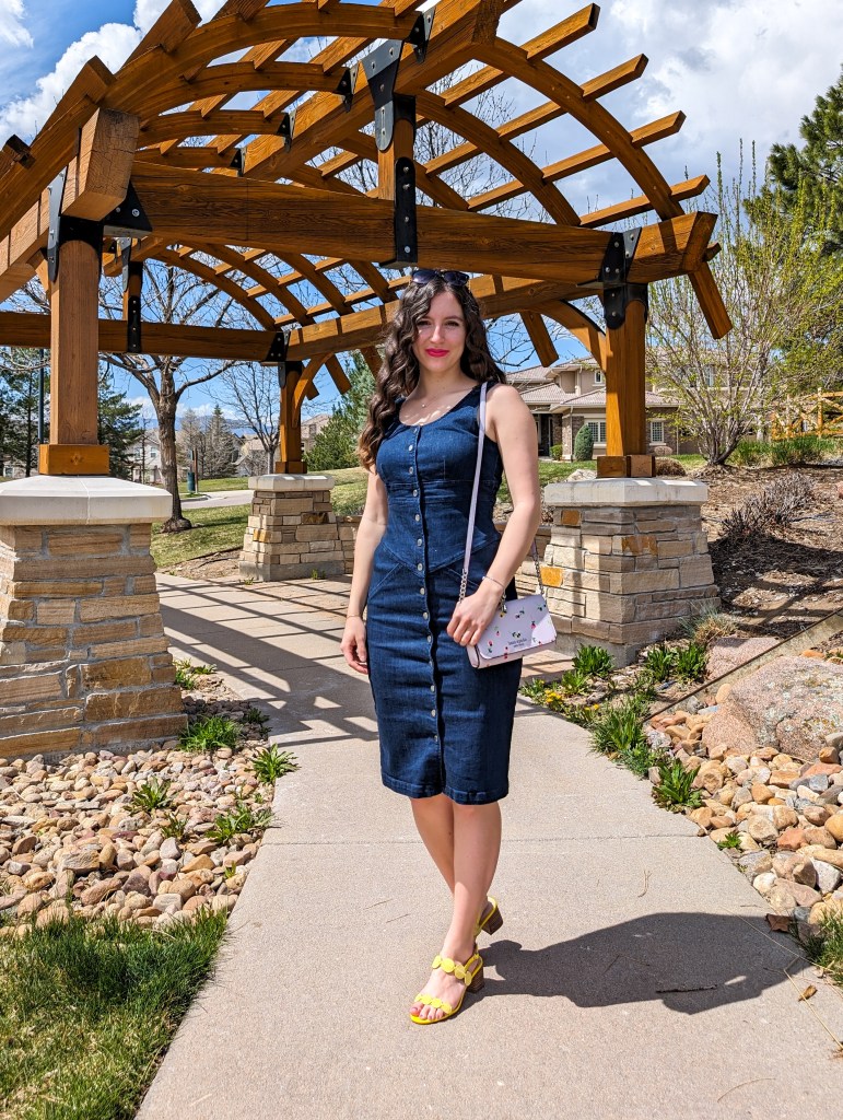thrifted dress button down kate spade purse yellow sandals dsw