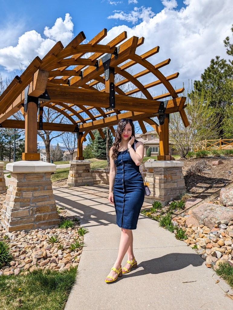 denim dress silver buttons eva mendes clothing collection curvy dress