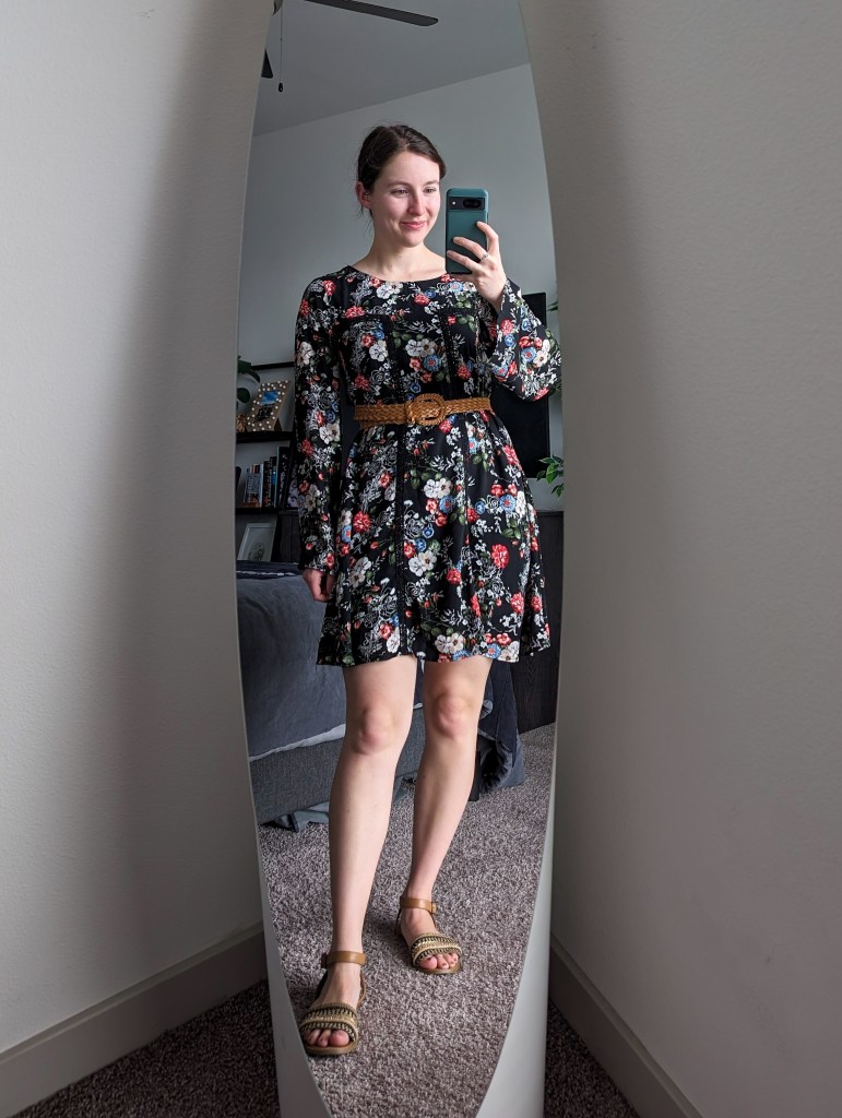 floral dress francescas spring outfit brown belt sandals