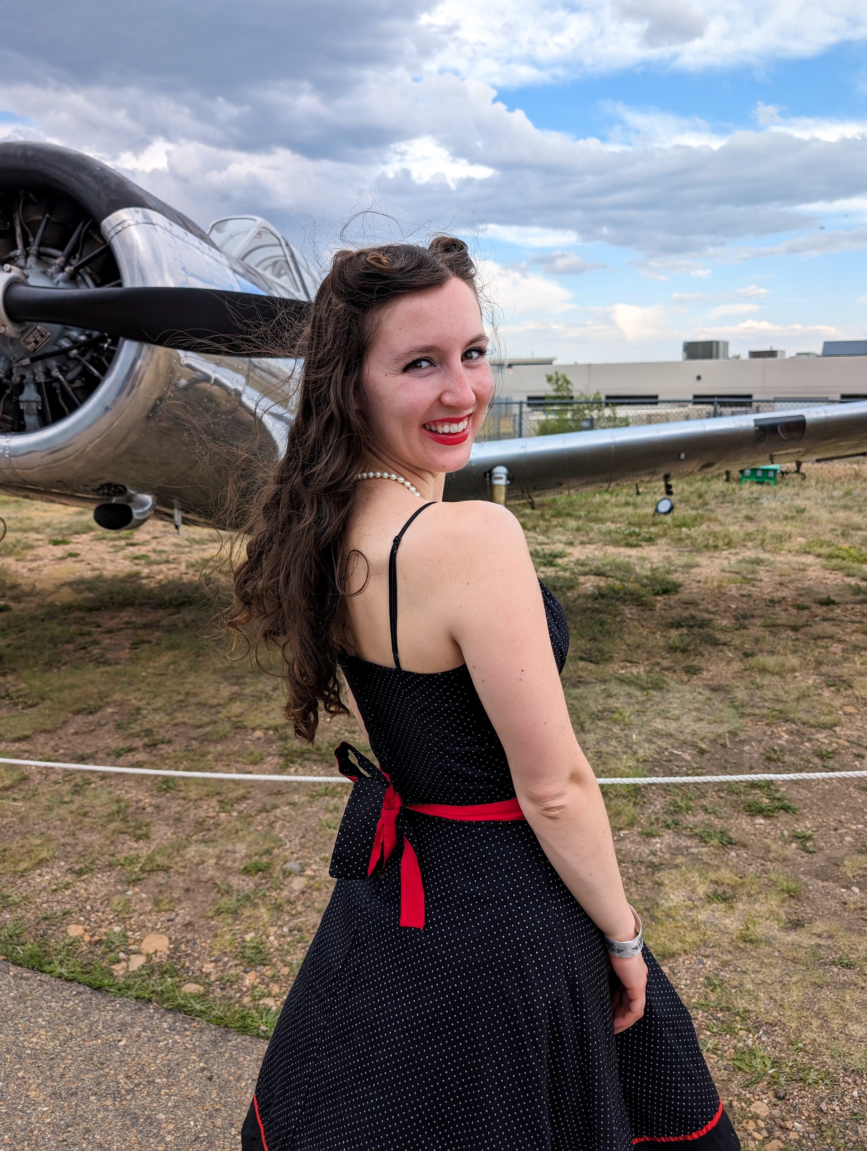 retro outfit polka dot dress secondhand style 1940s ball denver blogger