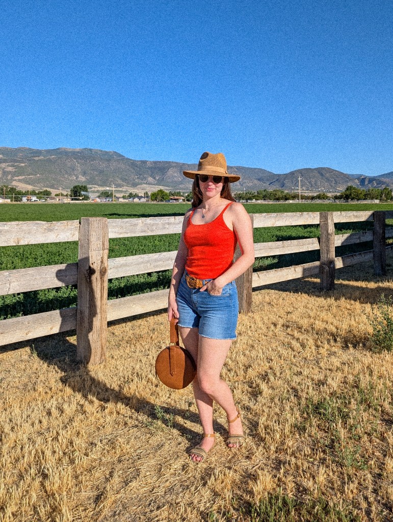 orange top panama hat western style farm fashion circle purse alfalfa utah farm