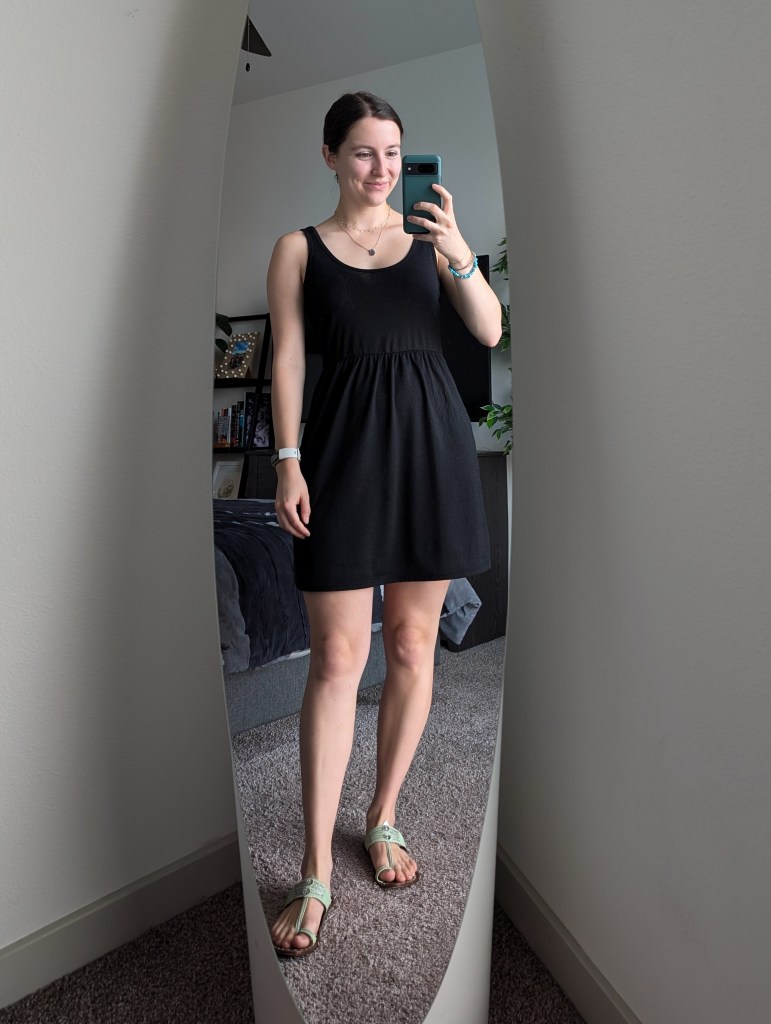 black tank dress mint sandals simple summer outfit casual style