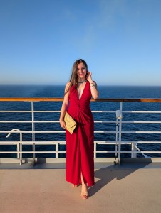 red maxi dress clara sunwoo gown raffia purse clutch nude heels amazon fashion plunging neckline