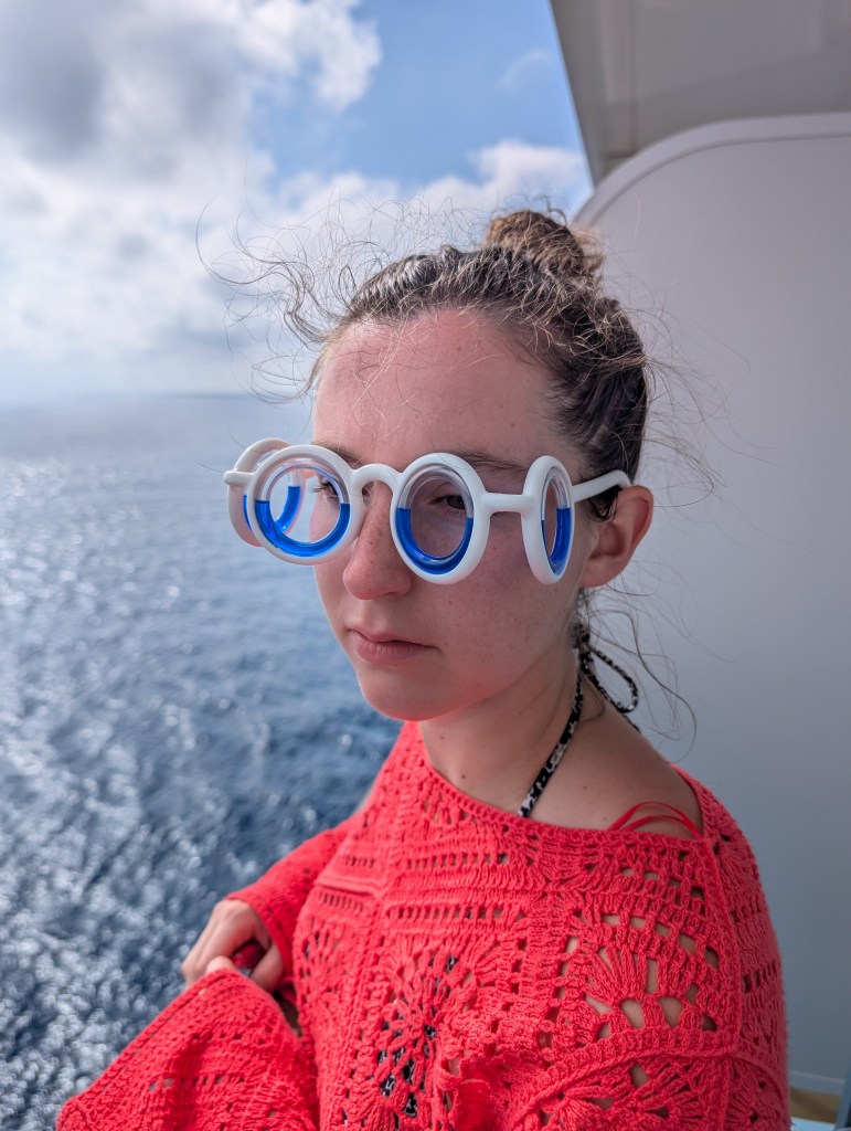 cruise ship sea sickness goggles crochet swimsuit coverup