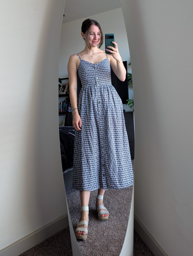 gingham maxi dress thrifted find sundress white espadrilles