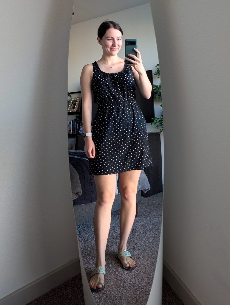 black heart print dress polka dots secondhand fashion mint green sandals