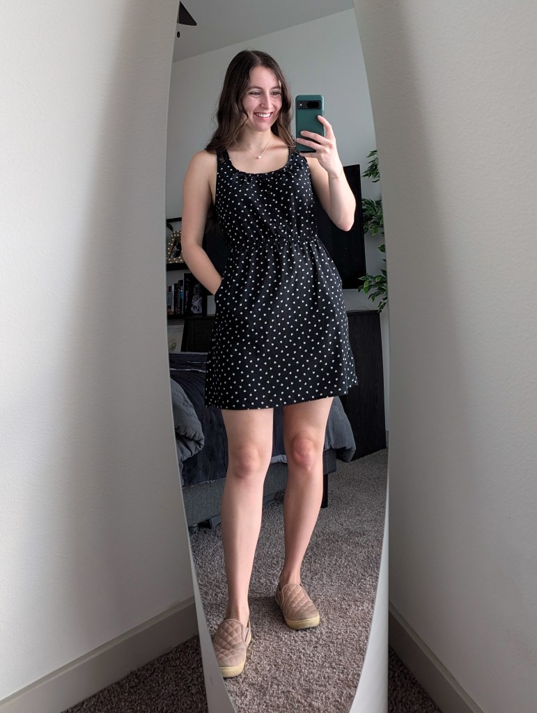 black polka dot dress hand-me-down secondhand fashion summer style