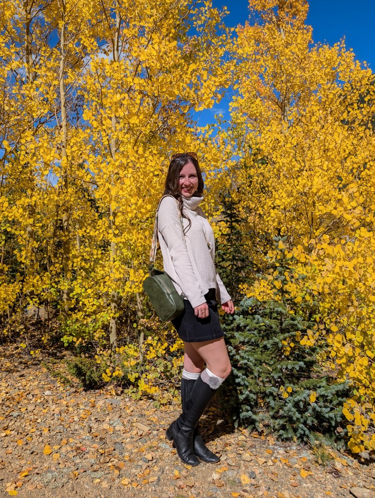 fall style fall outfit sweater weather mini skirt colorful colorado