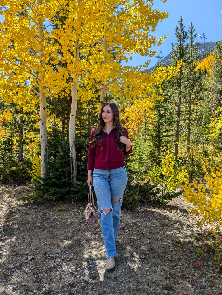 polka dot cardigan fall fashion shopping your closet cardigan as a top straight leg jeans colorful colorado