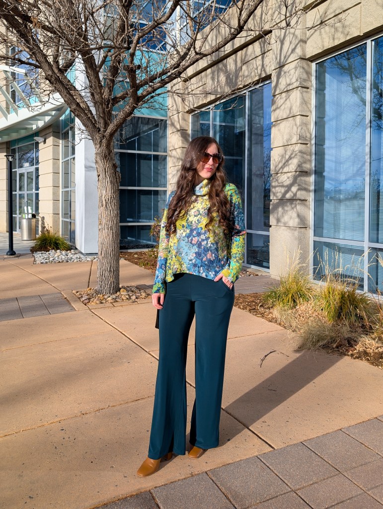 denver fashion blogger green pants clara sunwoo designer winter style november recap