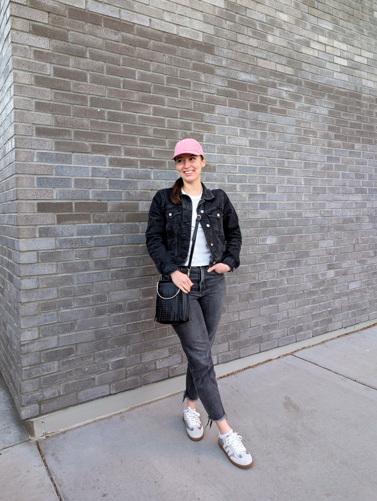 weekend outfit silver sneakers fringe purse dusty rose hat topshop nordstrom