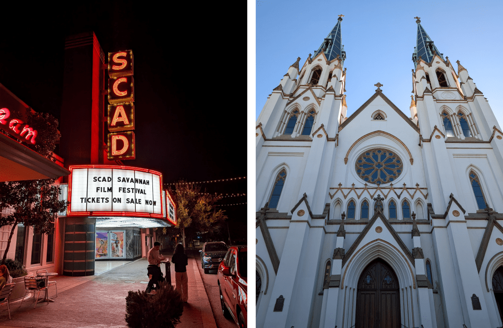 southern road trip savannah georgia SCAD movie theater basilica of st john the baptist church tourist