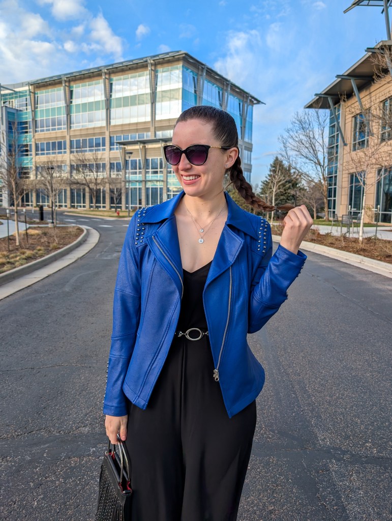 studded jacket slicked back pony moto jacket chain belt date night