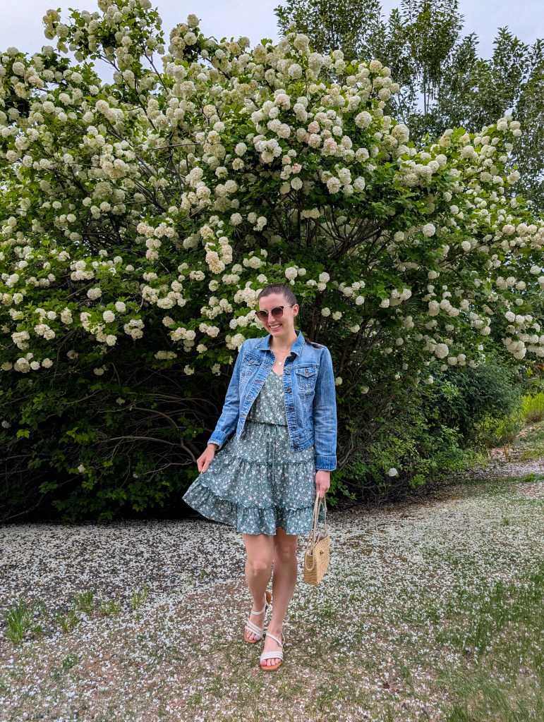 month in review monthly recap favorites denim jacket spring fashion white sandals