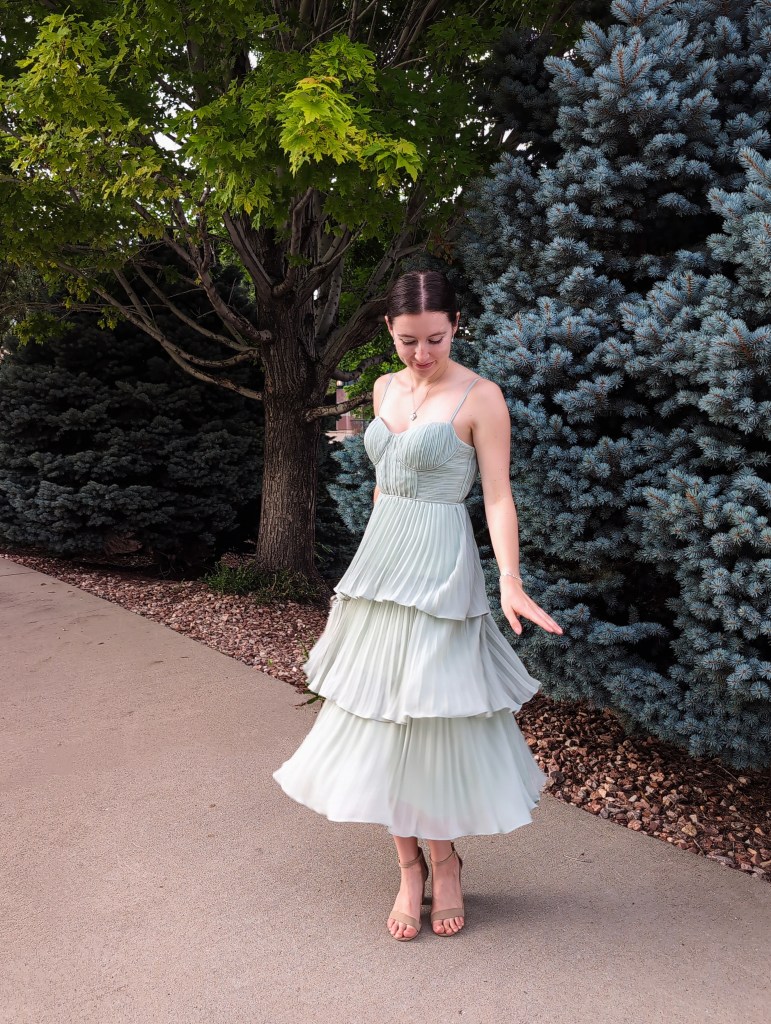 AW bridal sage green tiered dress wedding guest dress