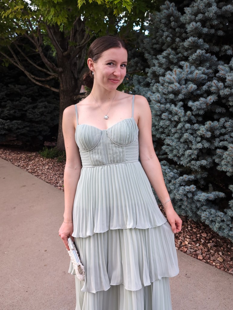 tiered sage green dress pleated formal wear month in review monthly recap