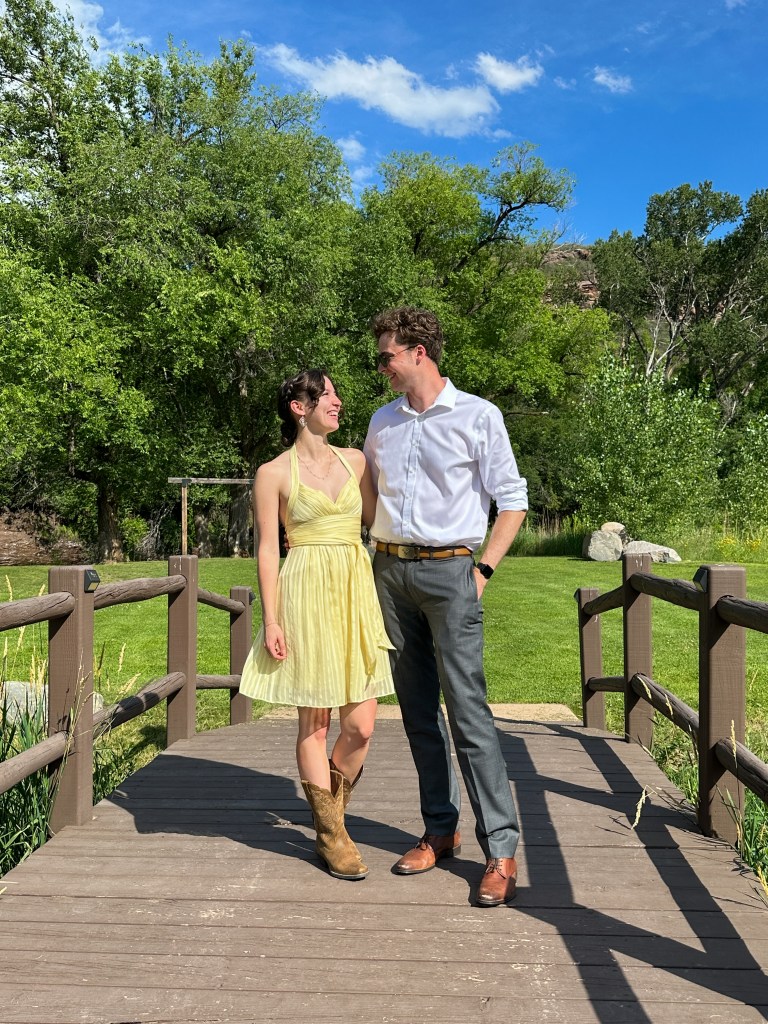 butter yellow dress cowgirl boots western style wedding attire thrifted fashion
