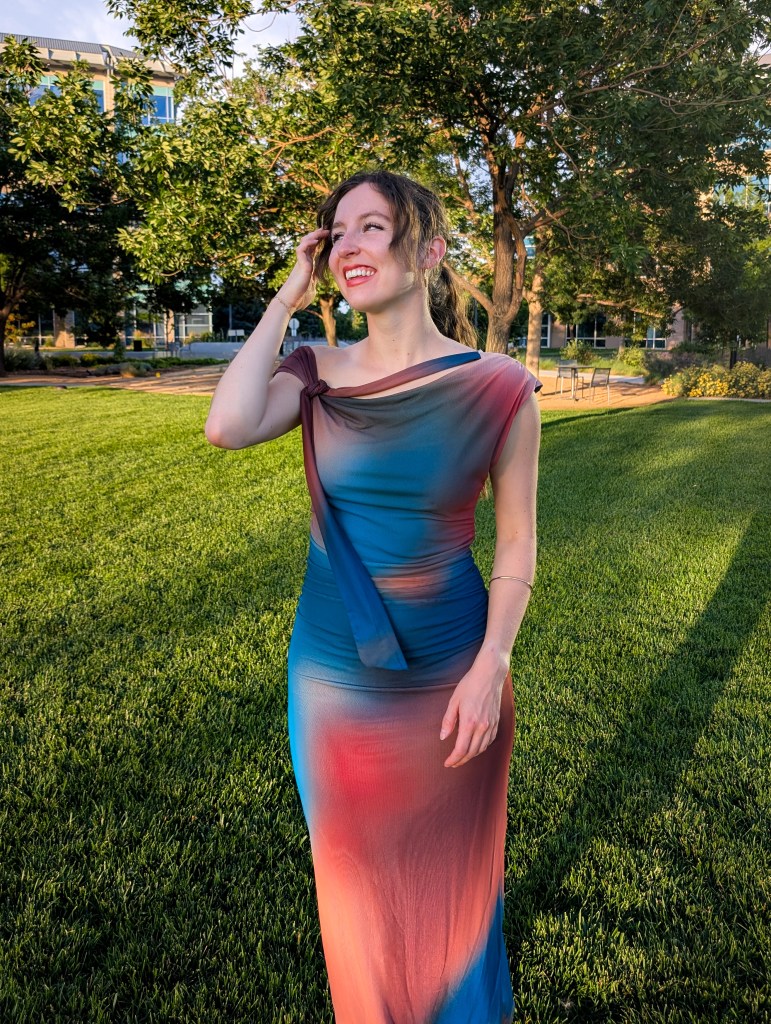 multicolor bodycon dress desigual crimped hair dressing up splurge item