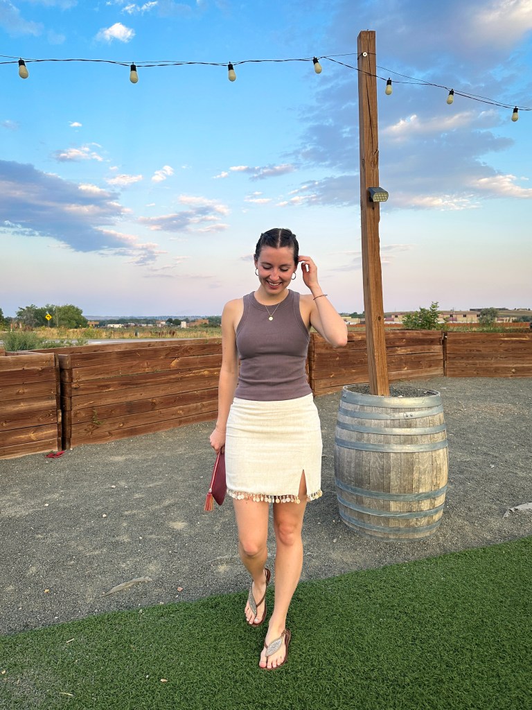 brown ribbed tank beige skirt summer style bobbles and lace boulder fashion