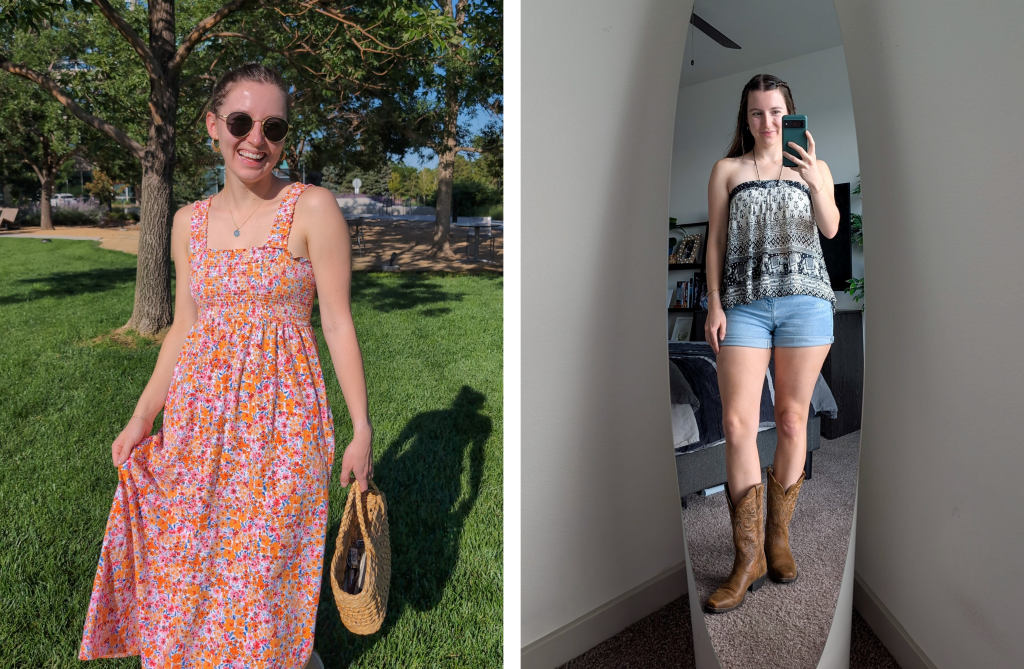 favorite outfits floral dress cowgirl boots denim shorts halter top