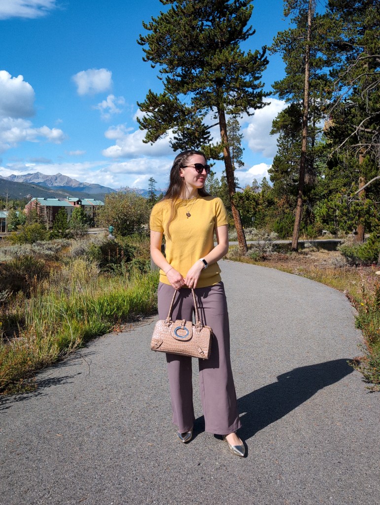 colorado fashion blogger fall style work conference cost per wear yellow sweater