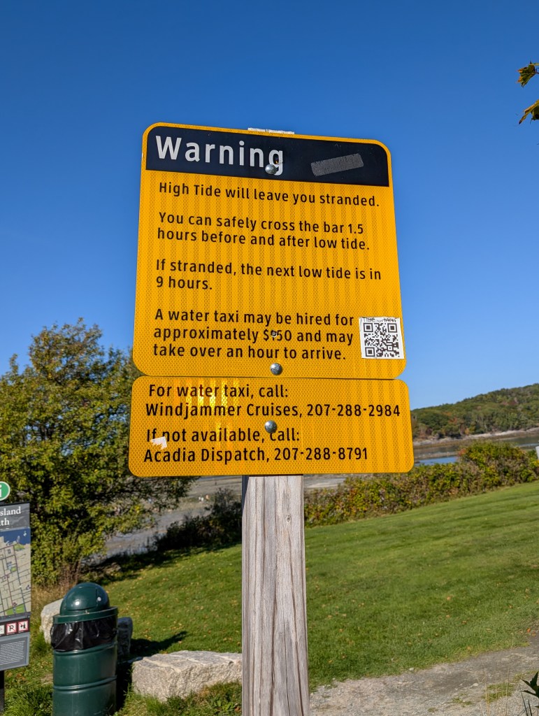 high tide land bridge Bar harbor Maine fall New England