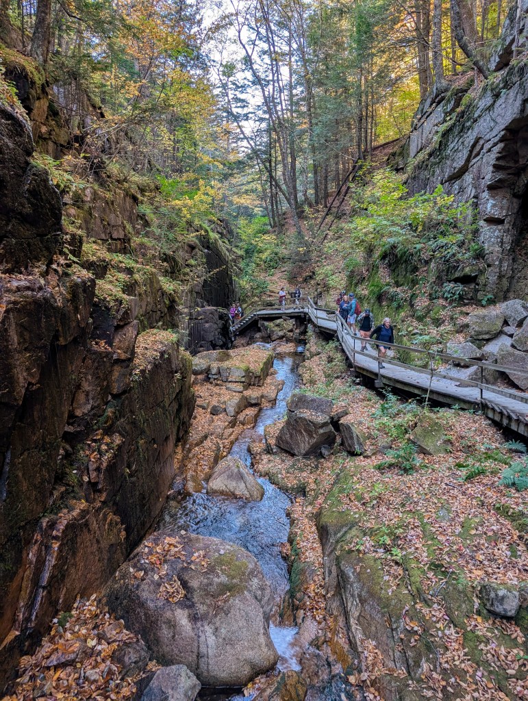 Flume Gorge New Hampshire fall colors New England road trip autumn