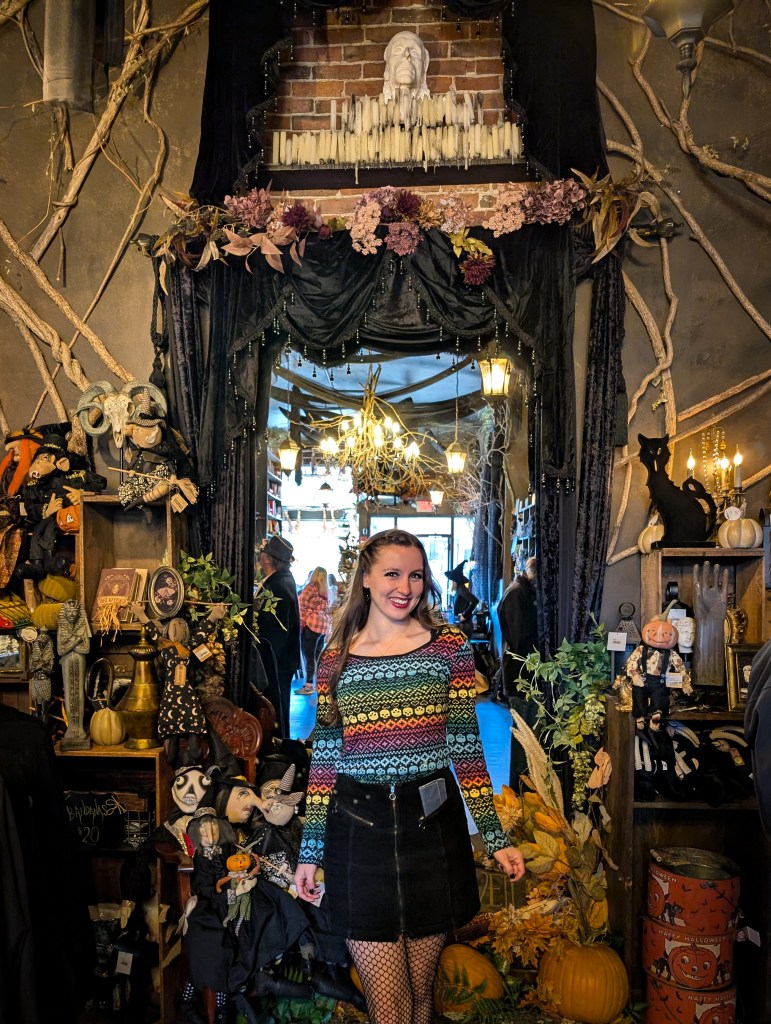 Black Veil store Salem witch city mirror candle display fall Halloween decorations