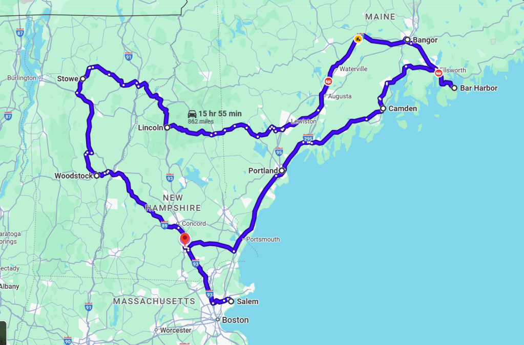 New England fall road trip route itinerary vermont new hampshire massachusetts maine
