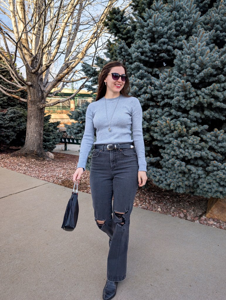 monochrome outfit grey on grey black accessories month in review monthly recap