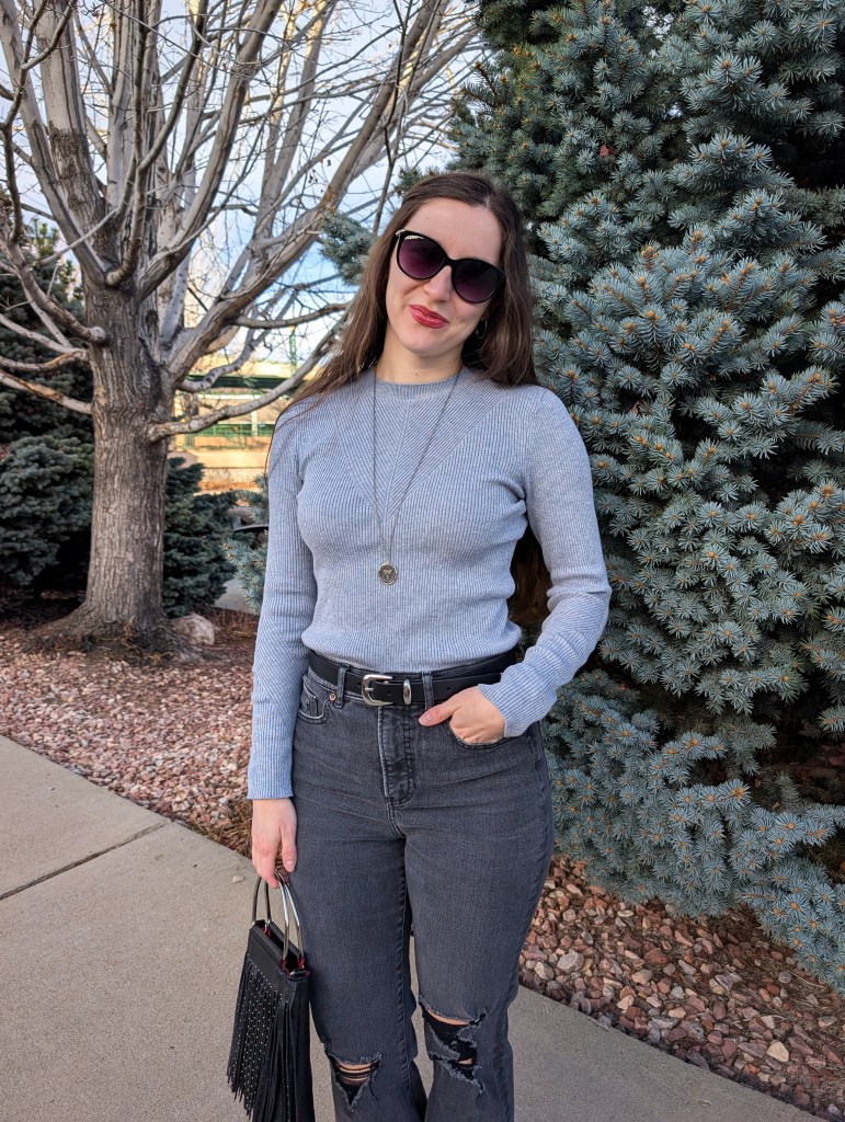 affordable fashion shopping your closet grey ribbed sweater black belt