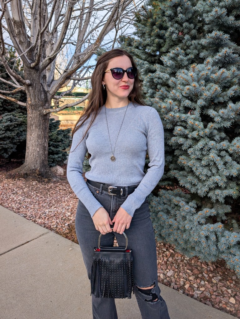 Denver fashion blogger Colorado style chic outfit weekend fit grey on grey monochrome outfit