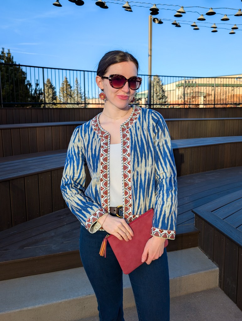 shopping my closet rewearing your clothes ikat jacket antique shopping complementary colors