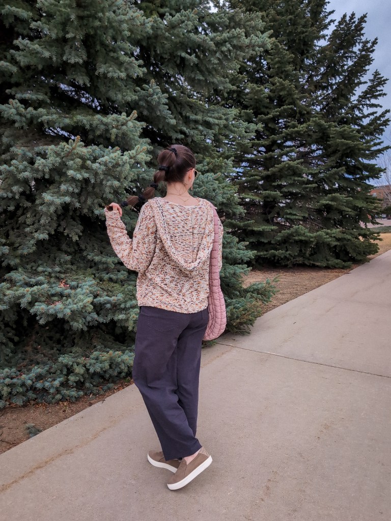 cost per wear closet challenge hooded sweater boot barn grey pants brown sneakers weekend outfit