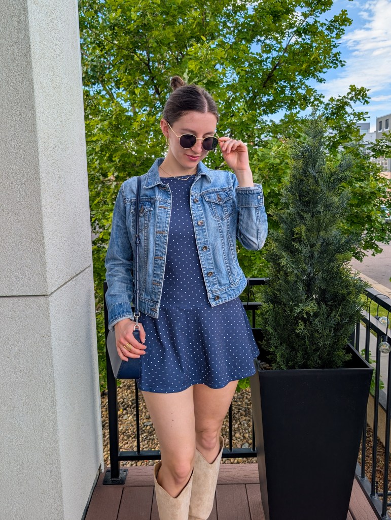mini dress summer style colorado style denim jacket denver fashion blogger kate spade purse