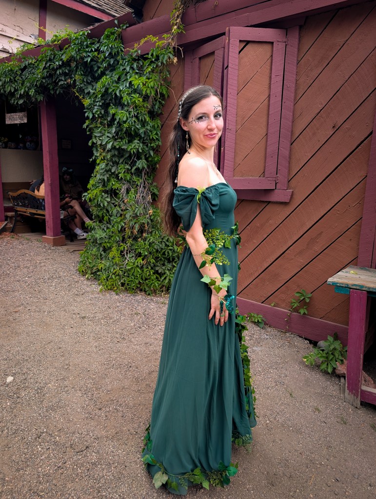 green bridesmaid dress forest nymph green ivy arm cuffs costumes DIY cost per wear