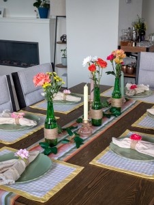 floral summer centerpiece green twine vases candlesticks