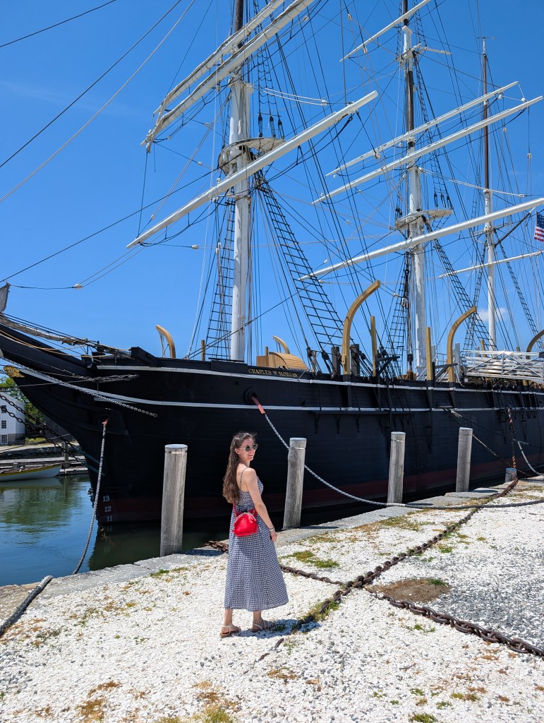 Mystic Seaport Museum Connecticut navy gingham dress tall ship