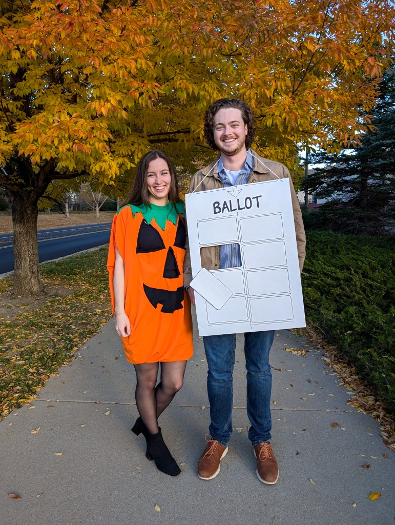 Slutty Pumpkin and Hanging Chad Halloween costume How I Met Your Mother homemade costumes DIY